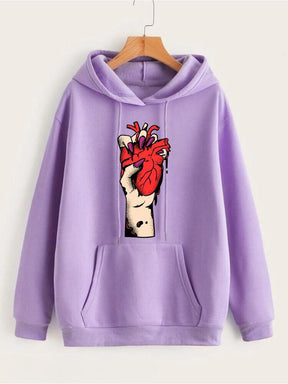 Purple Light Heart Printed Hoodie for Girl