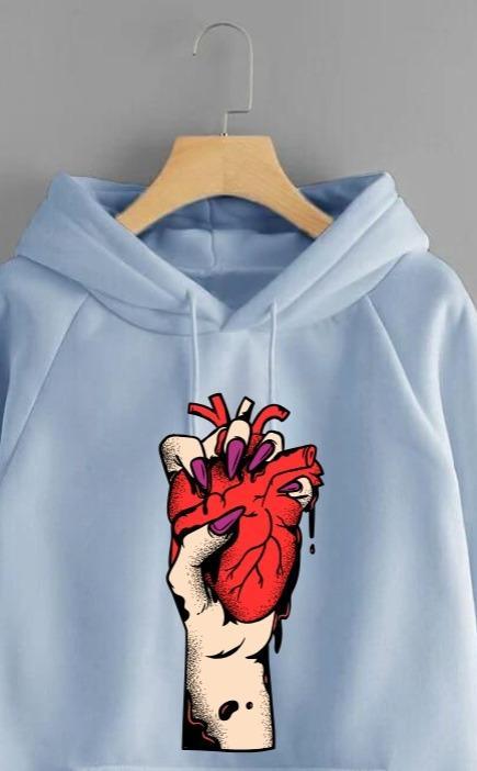 Light Blue Heart Printed Hoodie for Girl