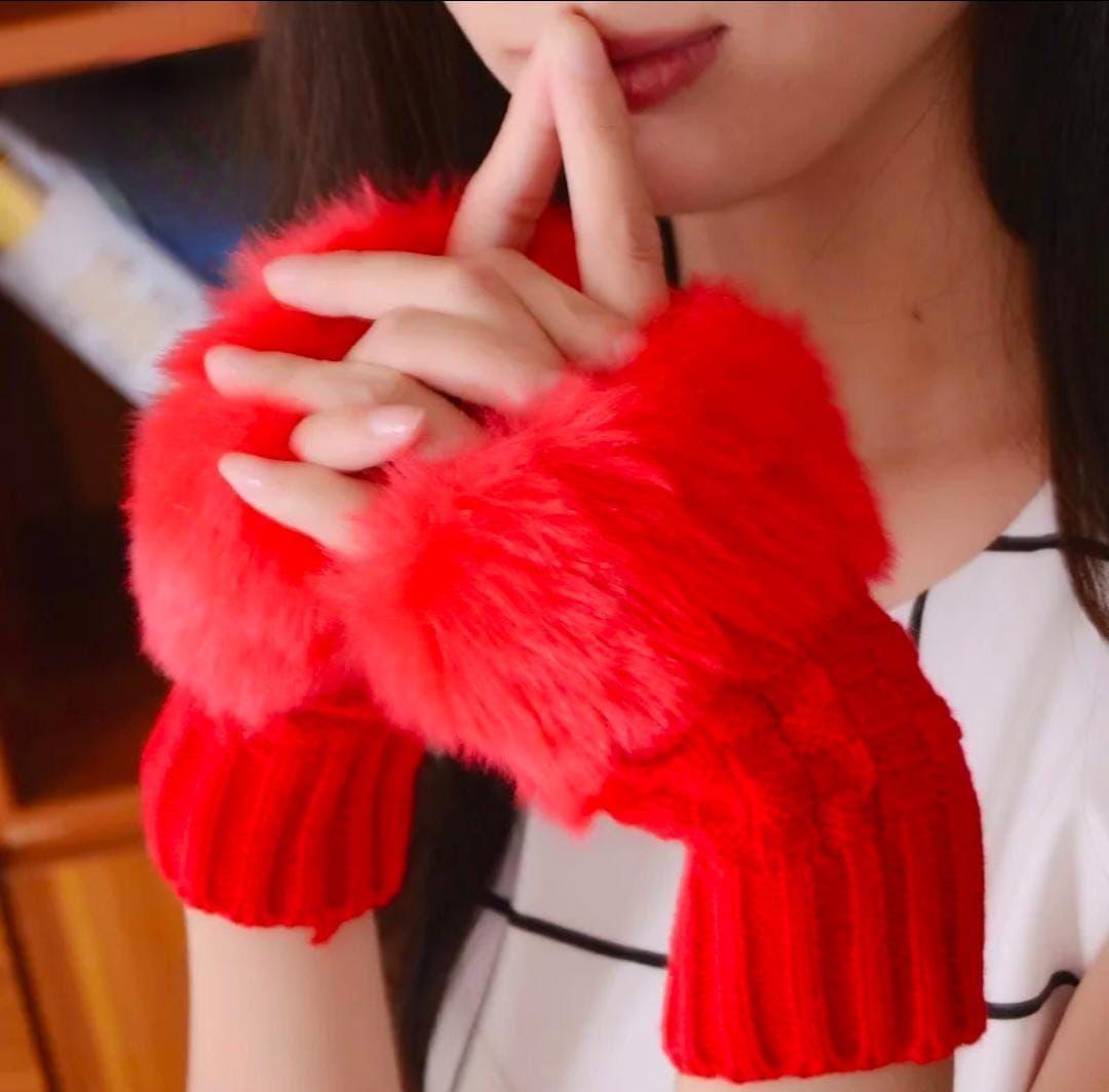 2 Pieces Wool Plain Fingerless Gloves