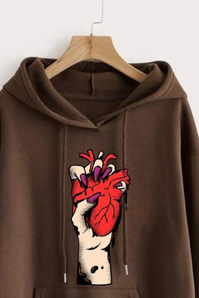 Brown Heart Printed Hoodie for Girl