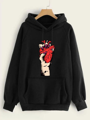 Black Heart Printed Hoodie for Girl