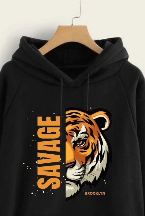 Black Savage Printed Hoodie for Girl