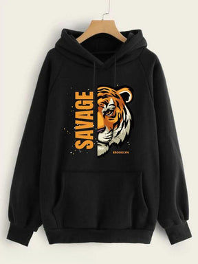 Black Savage Printed Hoodie for Girl