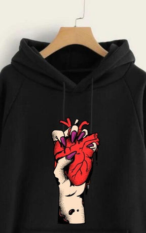 Black Heart Printed Hoodie for Girl