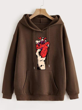 Brown Heart Printed Hoodie for Girl