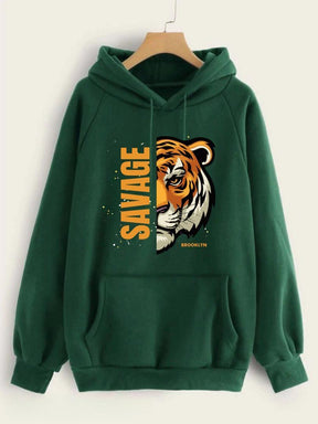 Green Savage Printed Hoodie for Girl