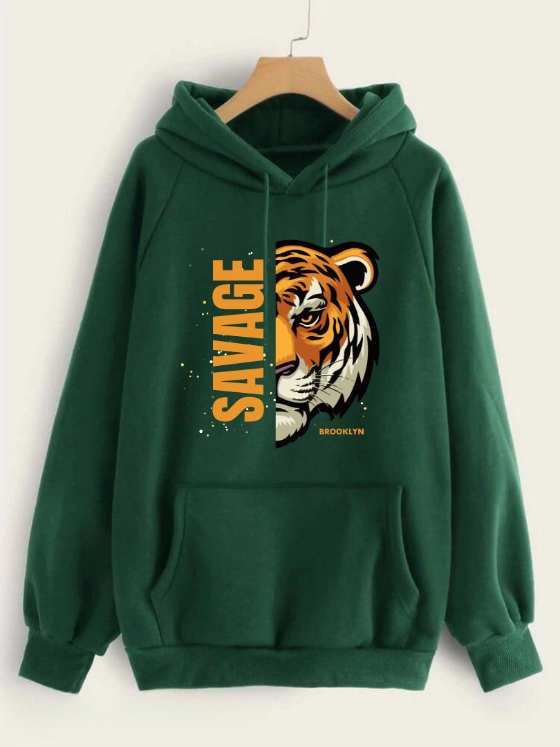 Green Savage Printed Hoodie for Girl