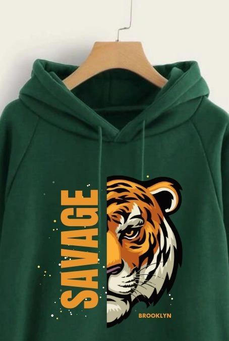 Green Savage Printed Hoodie for Girl