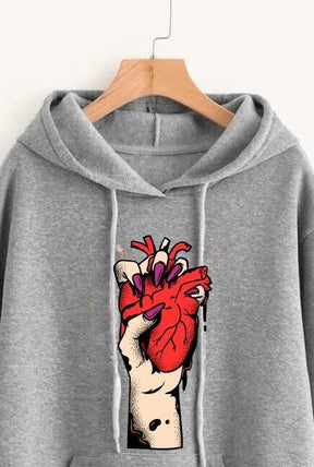 Grey Heart Printed Hoodie for Girl