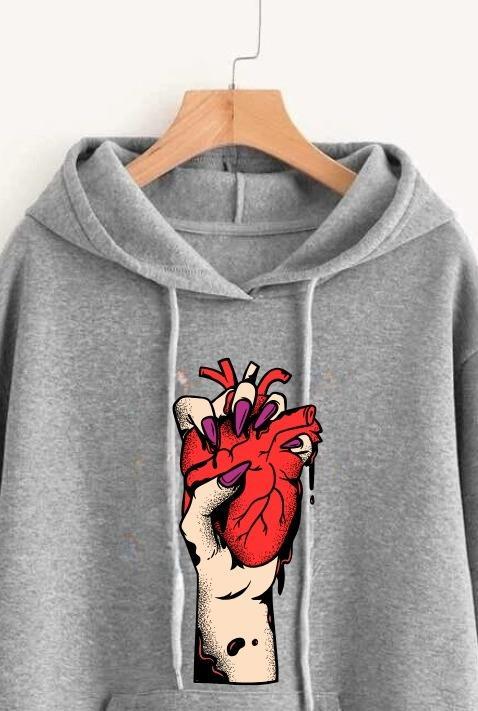 Grey Heart Printed Hoodie for Girl