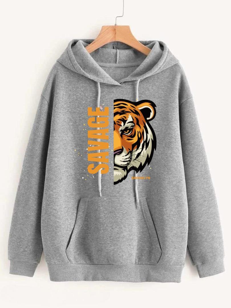 Grey Savage Printed Hoodie for Girl