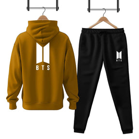 Men Fleece Golden BTS Printed Hoodie Track Suit