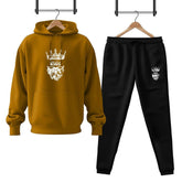 Men Fleece Golden King Printed Hoodie Track Suit