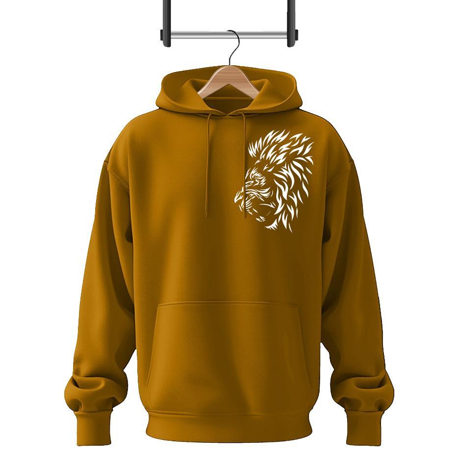 Men Fleece Golden Lion Printed Hoodie Track Suit