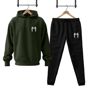 Men Fleece Green Angel Wings Printed Hoodie Track Suit