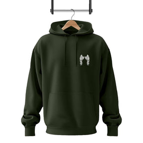 Men Fleece Green Angel Wings Printed Hoodie Track Suit