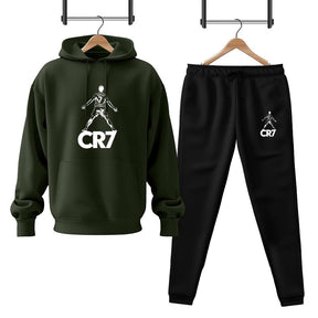 Men Fleece Green CR7 Printed Hoodie Track Suit