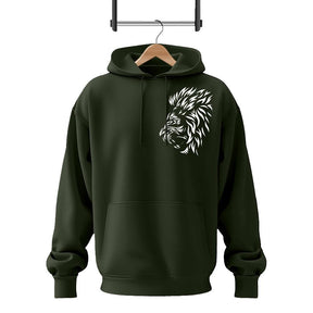 Men Fleece Green Lion Printed Hoodie Track Suit