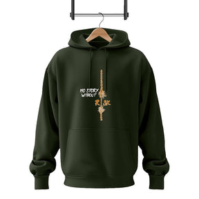 Men Fleece Green No Story Without Risk Printed Hoodie Track Suit