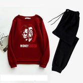 Men Polyester Maroon Money Heist Printed Track Suit