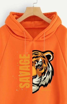 Orange Savage Printed Hoodie for Girl