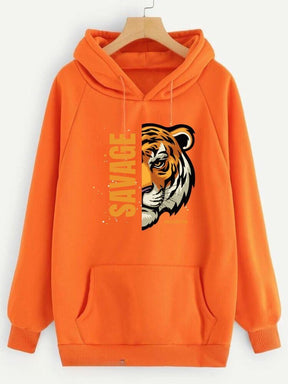 Orange Savage Printed Hoodie for Girl