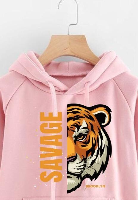 Pink Savage Printed Hoodie for Girl