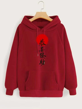 Red Japanese Printed Hoodie for Girl