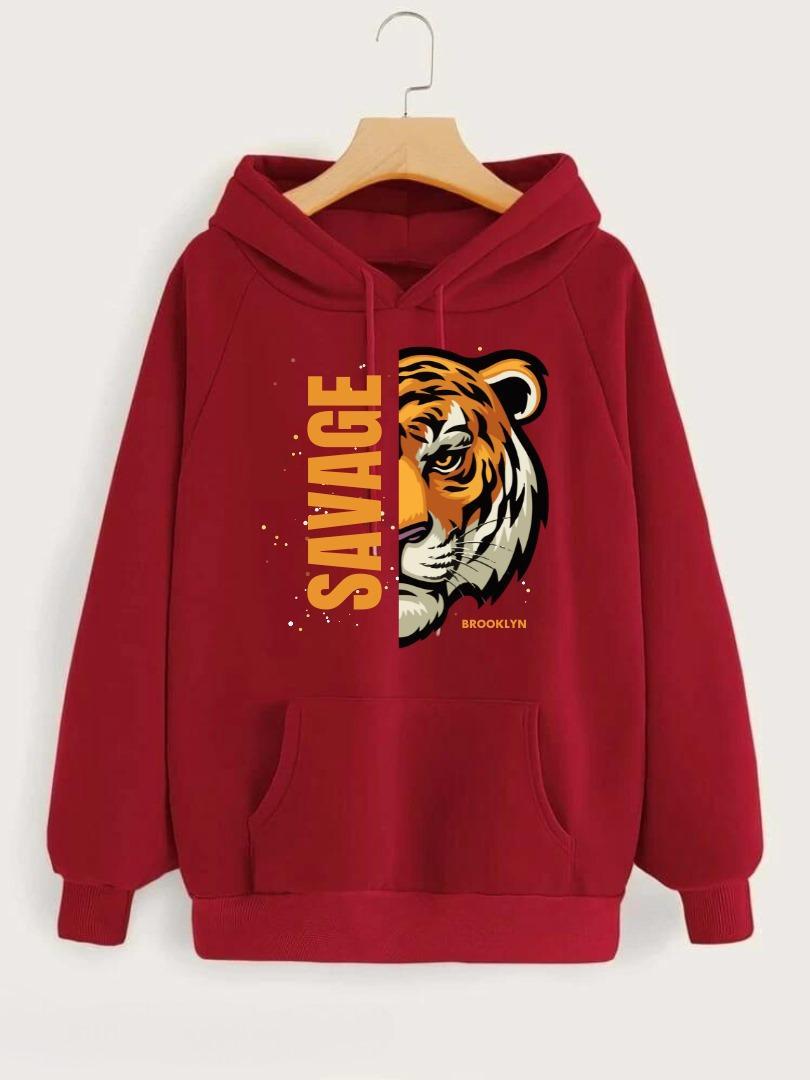 Red Savage Printed Hoodie for Girl