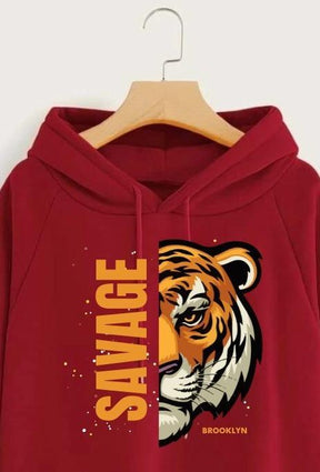 Red Savage Printed Hoodie for Girl