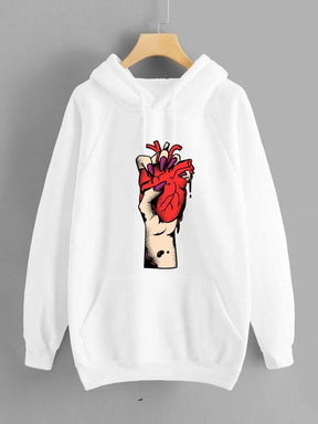 White Heart Printed Hoodie for Girl