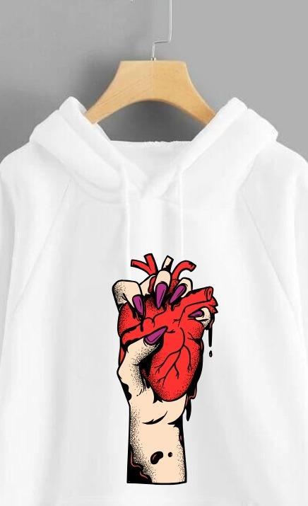 White Heart Printed Hoodie for Girl