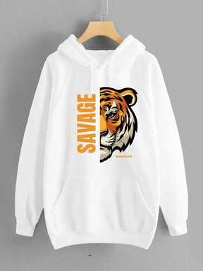 White Savage Printed Hoodie for Girl