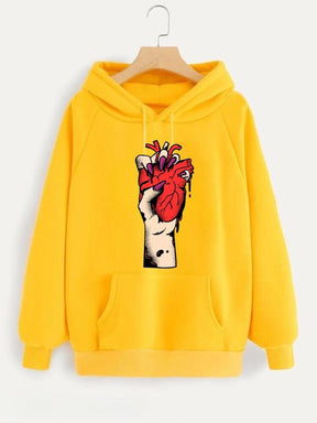 Yellow Heart Printed Hoodie for Girl