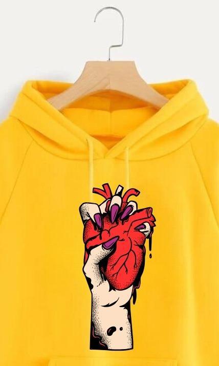 Yellow Heart Printed Hoodie for Girl