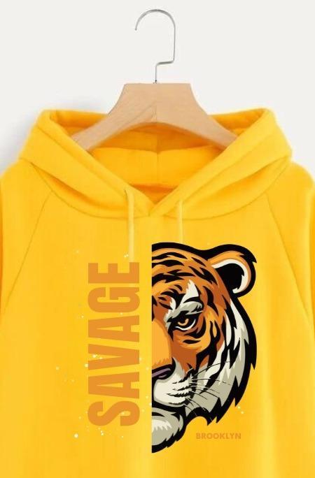 Yellow Savage Printed Hoodie for Girl